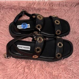 Steve Madden Black Sandals with Gold Buckles